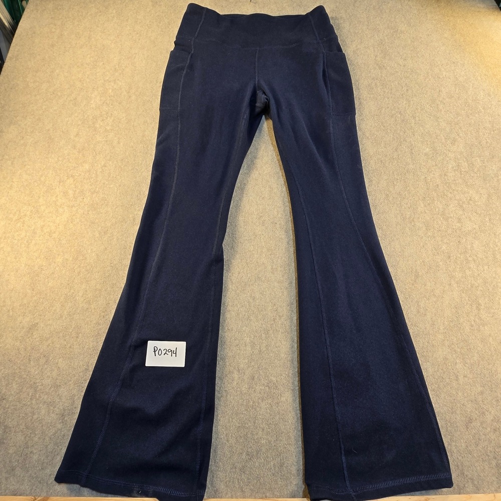 Laundry by Shelli Segal Navy Blue Ribbed Flare Yoga‎ Pants High Rise Pockets L